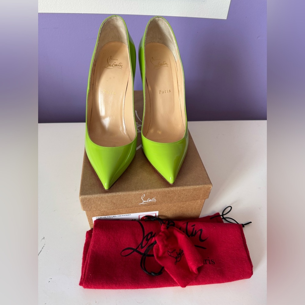 Christian Louboutin Lime Green Pigalle follies 100 Stiletto Heels - Picture 4 of 16